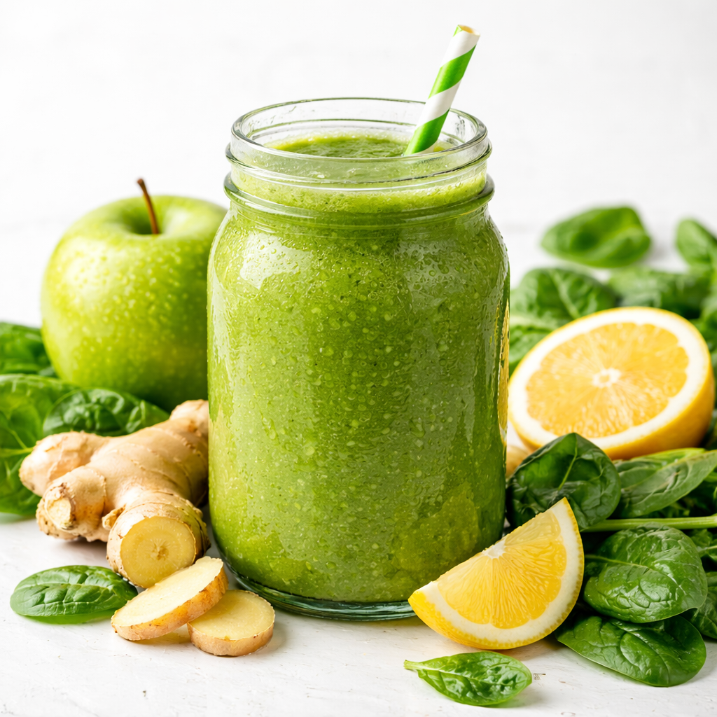 Green Detox juice with spinach and apple